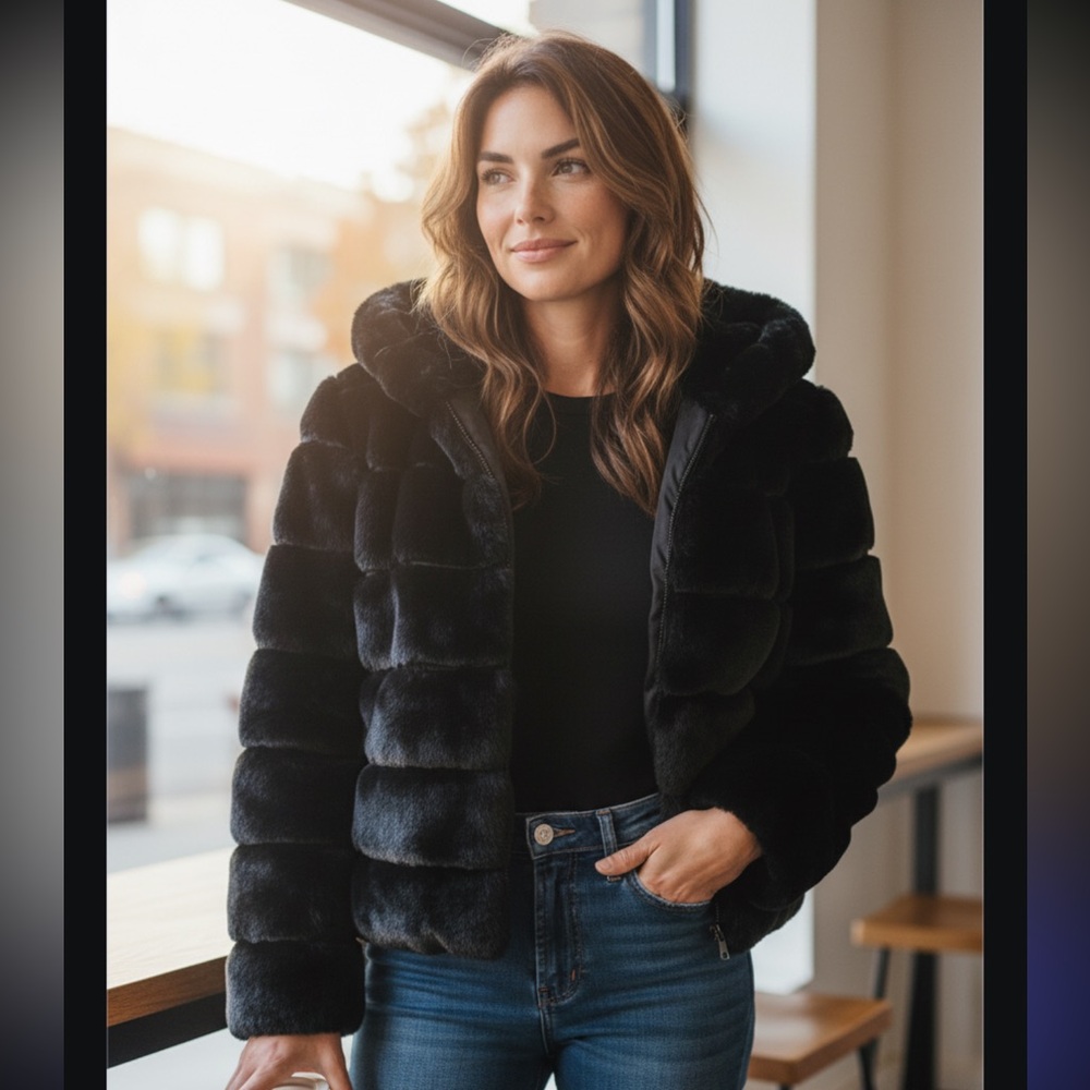 Women's BCBG Black Faux Fur Jacket. NWT. Retails for $400